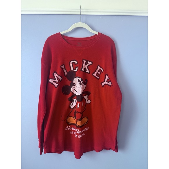 Disney Tops - Women's Disney Mickey Mouse Long Tunic sleep Shirt Sz XL red thermal 100% Cotton